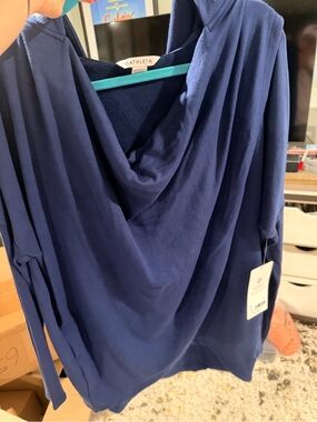 Athleta Navy Blue Draped Cowl Neck Pullover